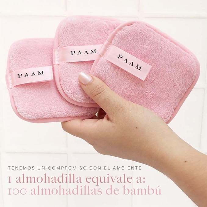 PAAM - Set de 3 almohadillas de microfibras orgánicas para desmaquillar. Pads desmaquillantes reutilizables