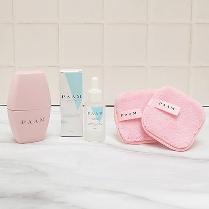 PAAM - KIT ROSA PAAM Desmaquillante & Serum Regenerador de Argán PAAM+ Ice Face Roller + Set de 3 Almohadillas de Microfibras Orgánicas Reutilizables