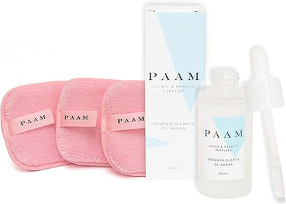 PAAM - KIT Desmaquillante - Desmaquillante & Serum Regenerador de Argán PAAM + Set de 3 almohadillas de microfibras orgánicas reutilizables para desmaquillar